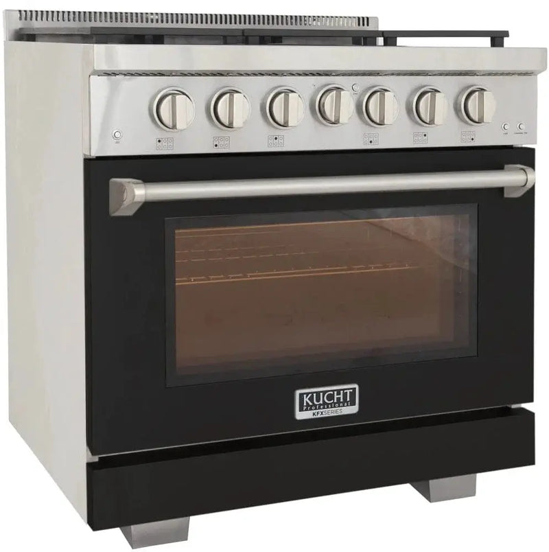 Kucht 36" Freestanding Professional Gas Range Liquid Propane KFX3600X/LP-BK by Farmhouse Kitchen and Bath