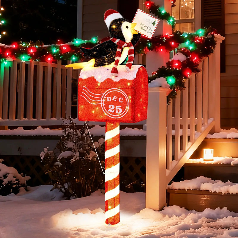 4.8 FT Christmas Lighted Penguin on Mailbox Pre-lit Xmas Decoration with 100 LED Warm White Lights by DirectDeals