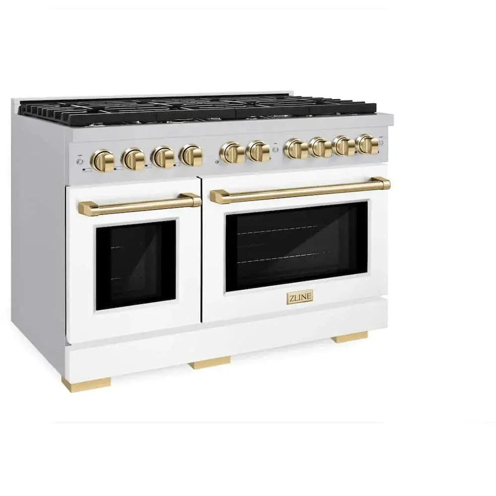 ZLINE 48"Gas Range, Convection Oven White, Gold, SGRZ-WM-48-G by Farmhouse Kitchen and Bath