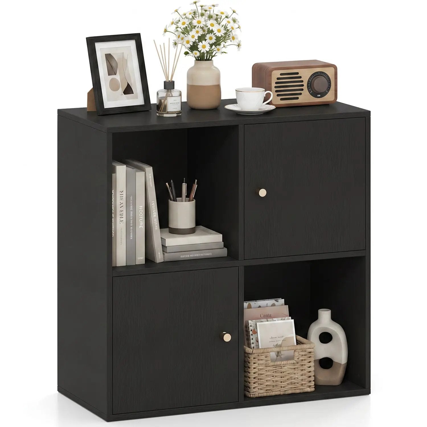 4-Cube Bookcase with 2 Cabinets and Anti-Tip Kit by DirectDeals