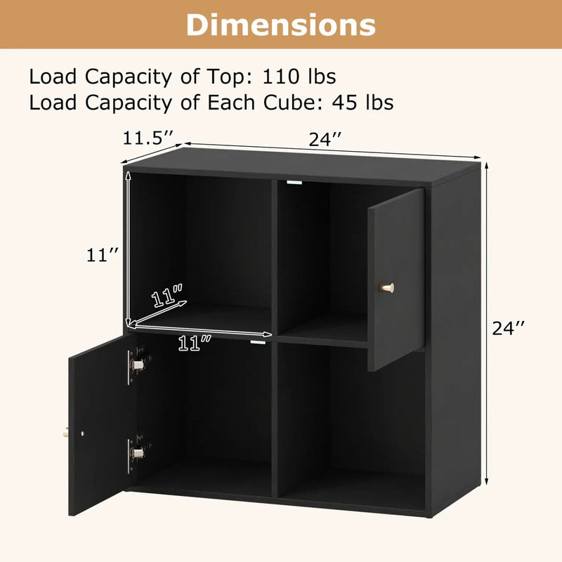 4-Cube Bookcase with 2 Cabinets and Anti-Tip Kit by DirectDeals