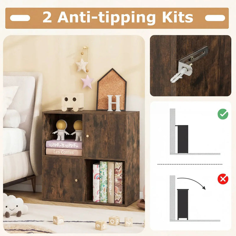 4-Cube Bookcase with 2 Cabinets and Anti-Tip Kit by DirectDeals