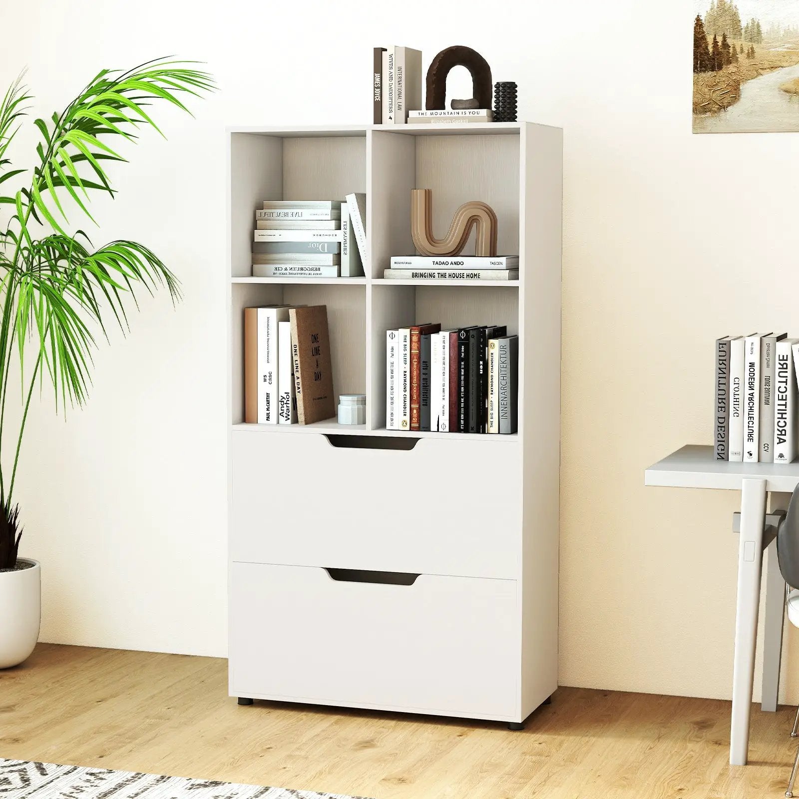 4-Cube Bookcase with 2 Drawers 51 inch 5-Tier Tall Freestanding Bookshelf by DirectDeals