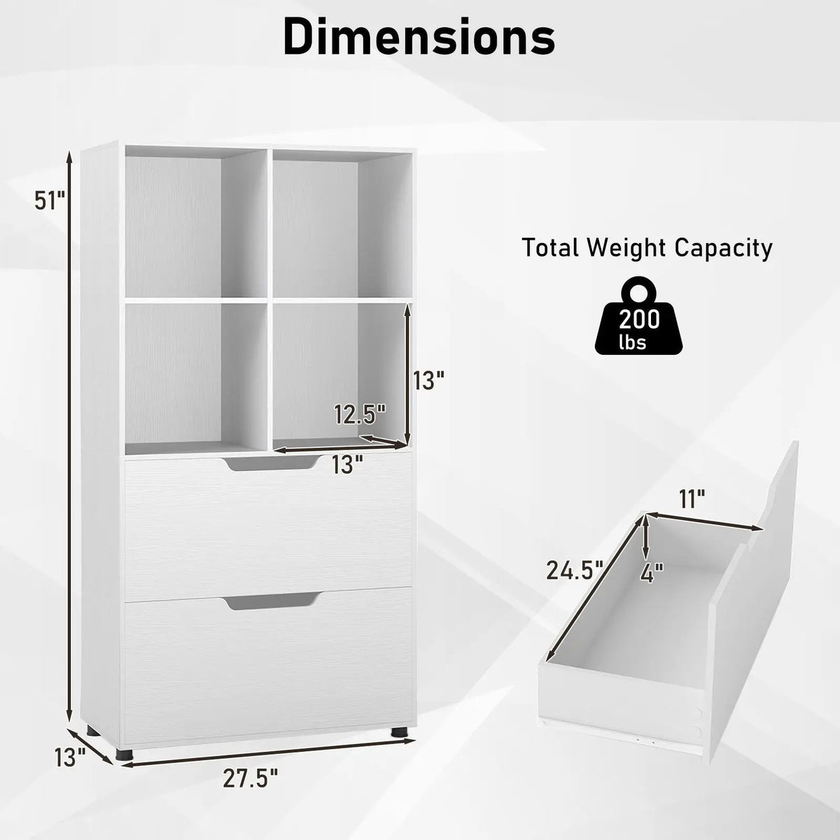 4-Cube Bookcase with 2 Drawers 51 inch 5-Tier Tall Freestanding Bookshelf, photo 19 of 32