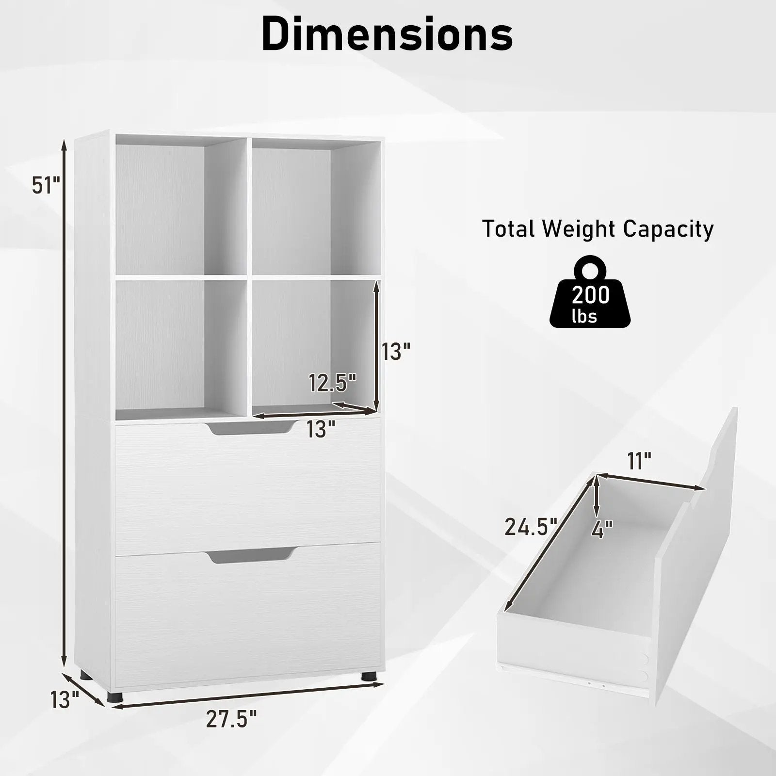 4-Cube Bookcase with 2 Drawers 51 inch 5-Tier Tall Freestanding Bookshelf by DirectDeals