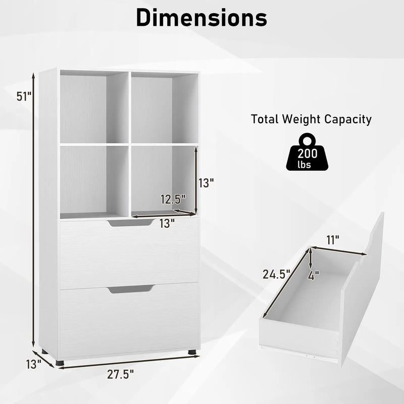 4-Cube Bookcase with 2 Drawers 51 inch 5-Tier Tall Freestanding Bookshelf by DirectDeals