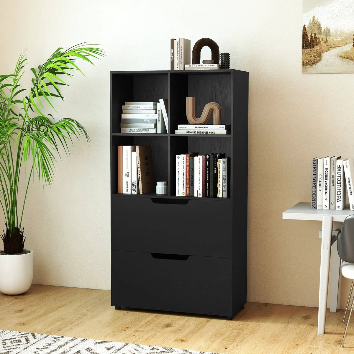 4-Cube Bookcase with 2 Drawers 51 inch 5-Tier Tall Freestanding Bookshelf, photo 5 of 32