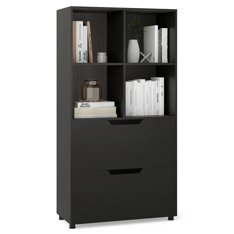 4-Cube Bookcase with 2 Drawers 51 inch 5-Tier Tall Freestanding Bookshelf by DirectDeals