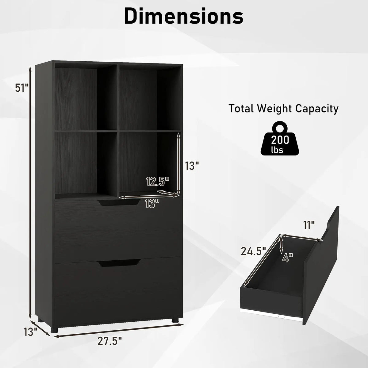 4-Cube Bookcase with 2 Drawers 51 inch 5-Tier Tall Freestanding Bookshelf, photo 20 of 32