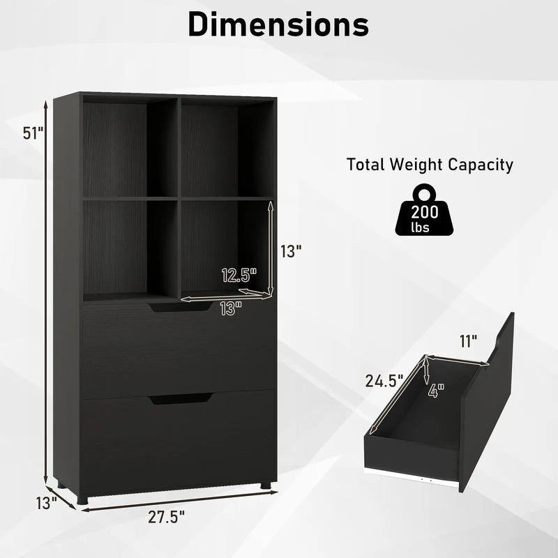 4-Cube Bookcase with 2 Drawers 51 inch 5-Tier Tall Freestanding Bookshelf by DirectDeals