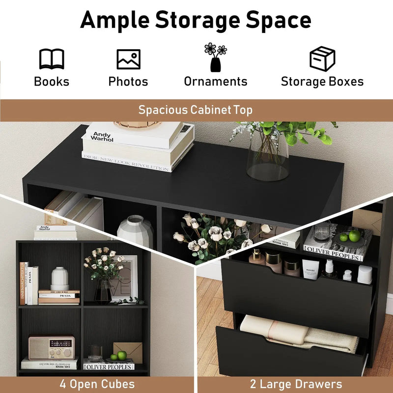 4-Cube Bookcase with 2 Drawers 51 inch 5-Tier Tall Freestanding Bookshelf by DirectDeals