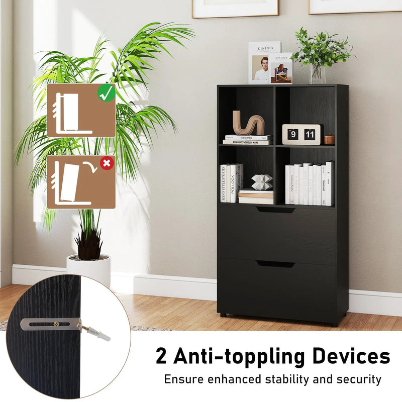 4-Cube Bookcase with 2 Drawers 51 inch 5-Tier Tall Freestanding Bookshelf by DirectDeals