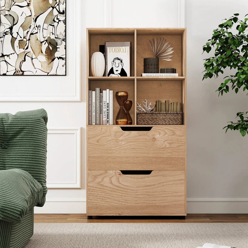 4-Cube Bookcase with 2 Drawers 51 inch 5-Tier Tall Freestanding Bookshelf by DirectDeals