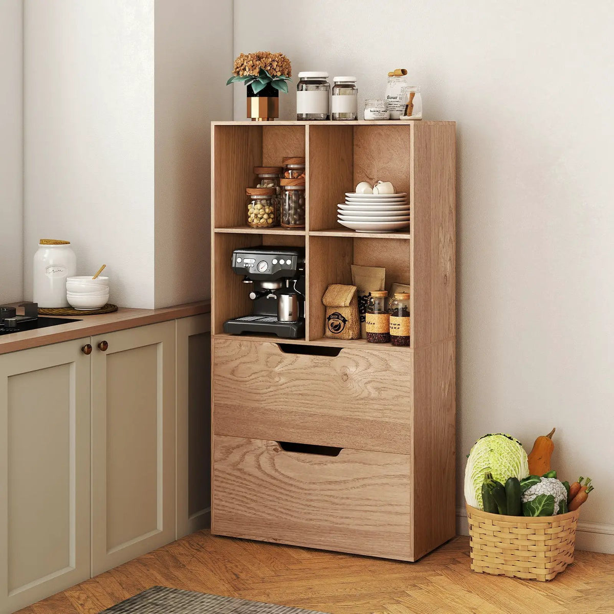 4-Cube Bookcase with 2 Drawers 51 inch 5-Tier Tall Freestanding Bookshelf, photo 21 of 32