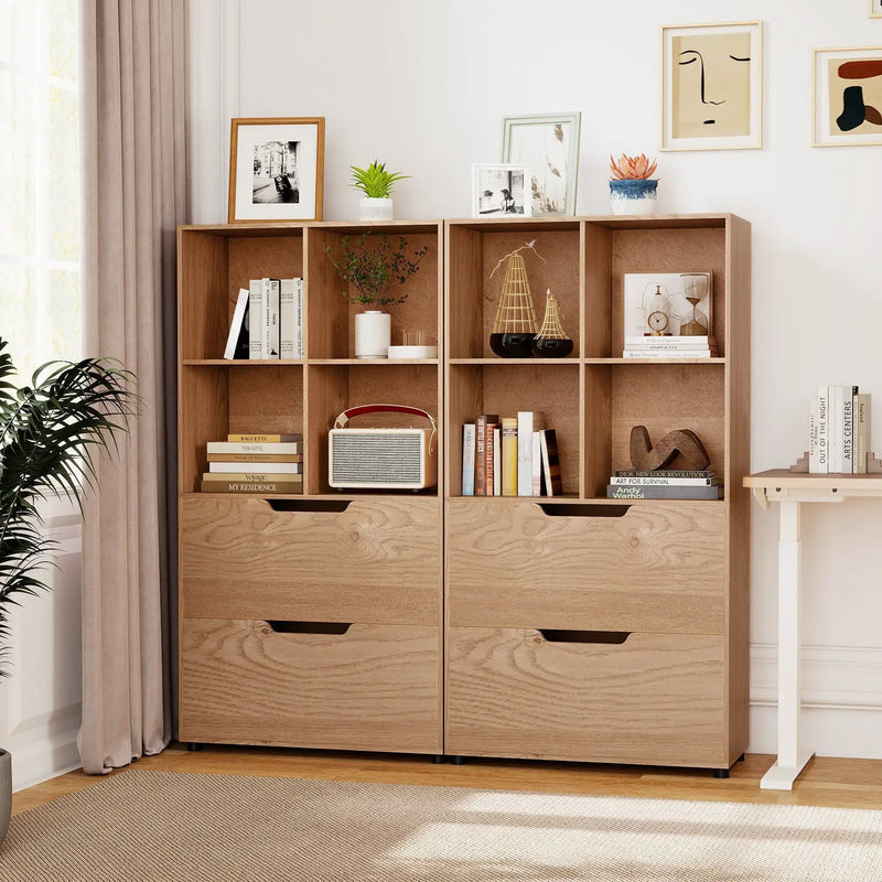 4-Cube Bookcase with 2 Drawers 51 inch 5-Tier Tall Freestanding Bookshelf by DirectDeals