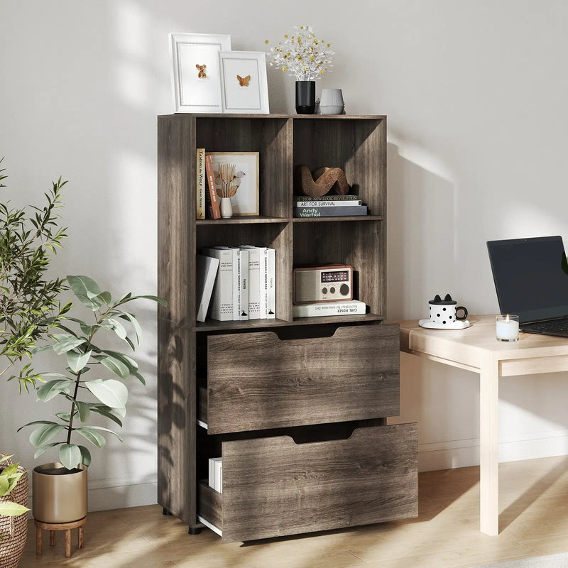 4-Cube Bookcase with 2 Drawers 51 inch 5-Tier Tall Freestanding Bookshelf by DirectDeals