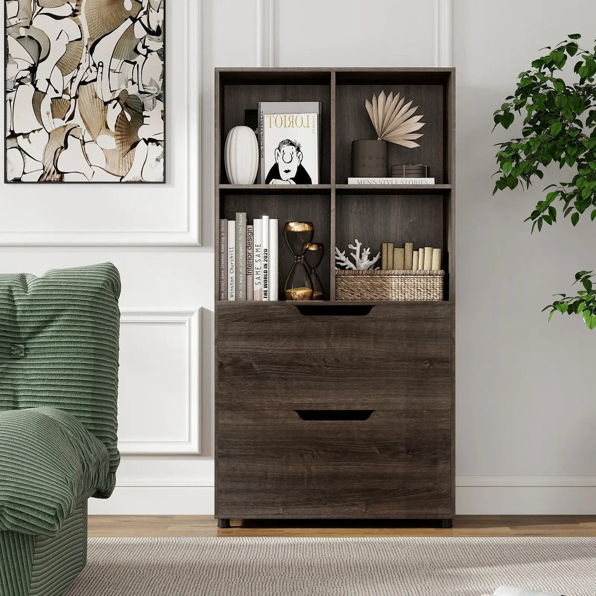 4-Cube Bookcase with 2 Drawers 51 inch 5-Tier Tall Freestanding Bookshelf, photo 7 of 32