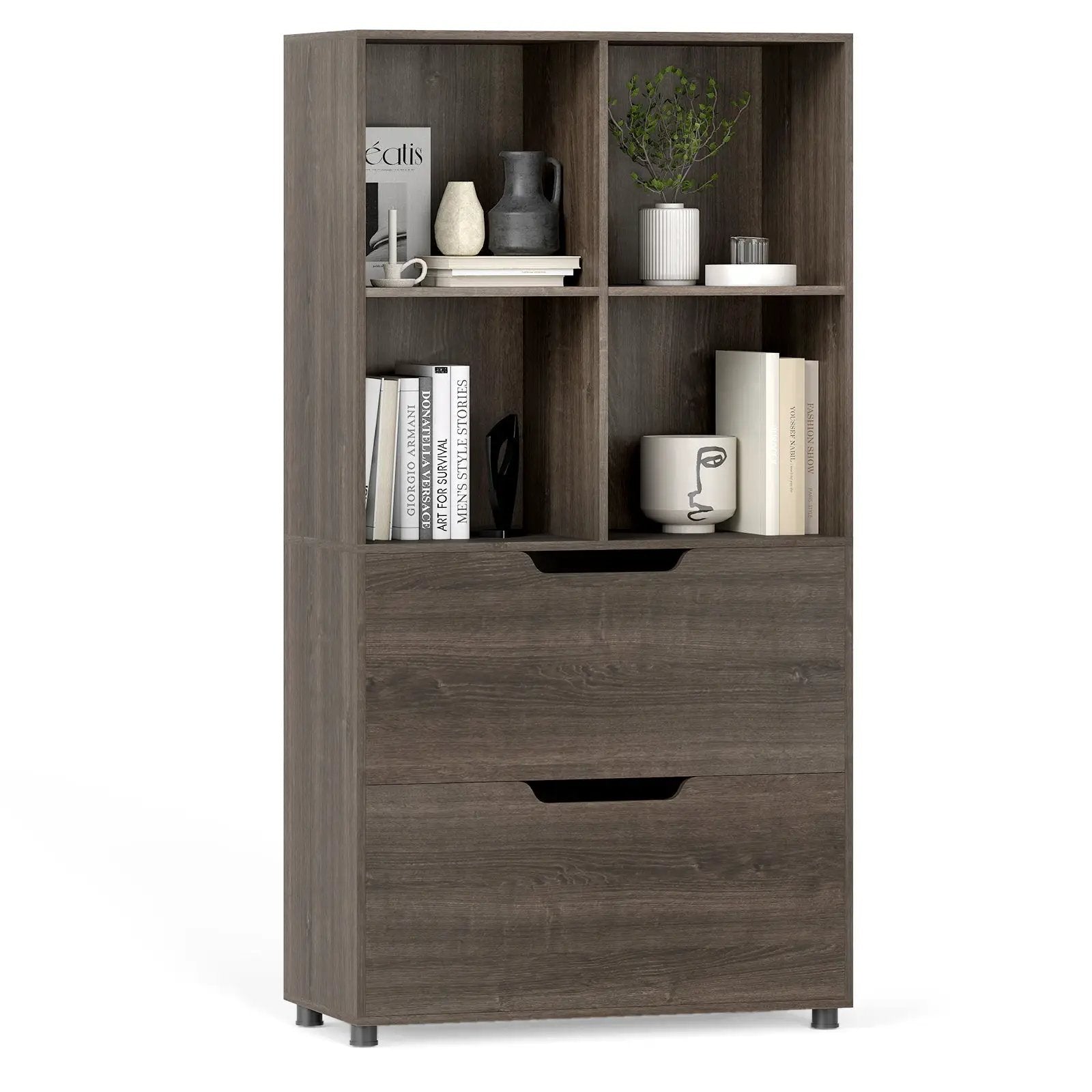 4-Cube Bookcase with 2 Drawers 51 inch 5-Tier Tall Freestanding Bookshelf by DirectDeals