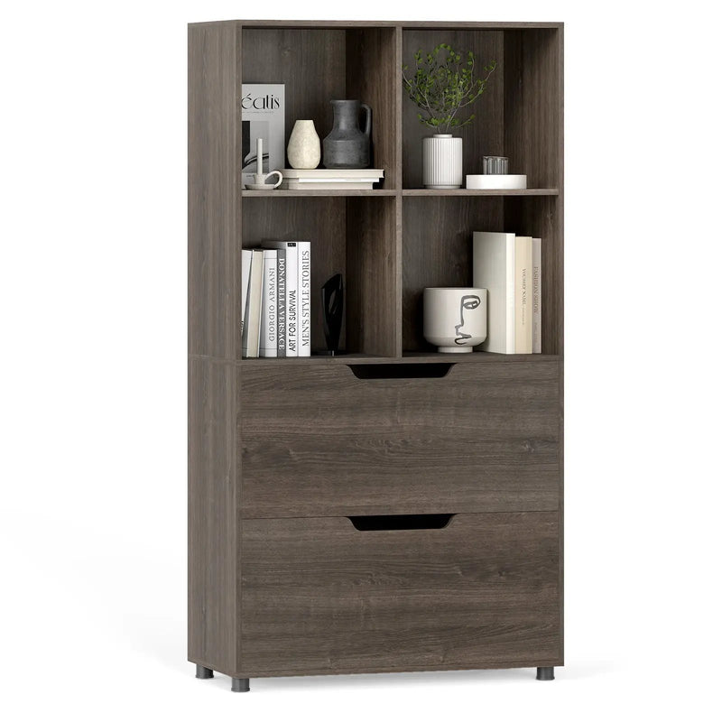 4-Cube Bookcase with 2 Drawers 51 inch 5-Tier Tall Freestanding Bookshelf by DirectDeals