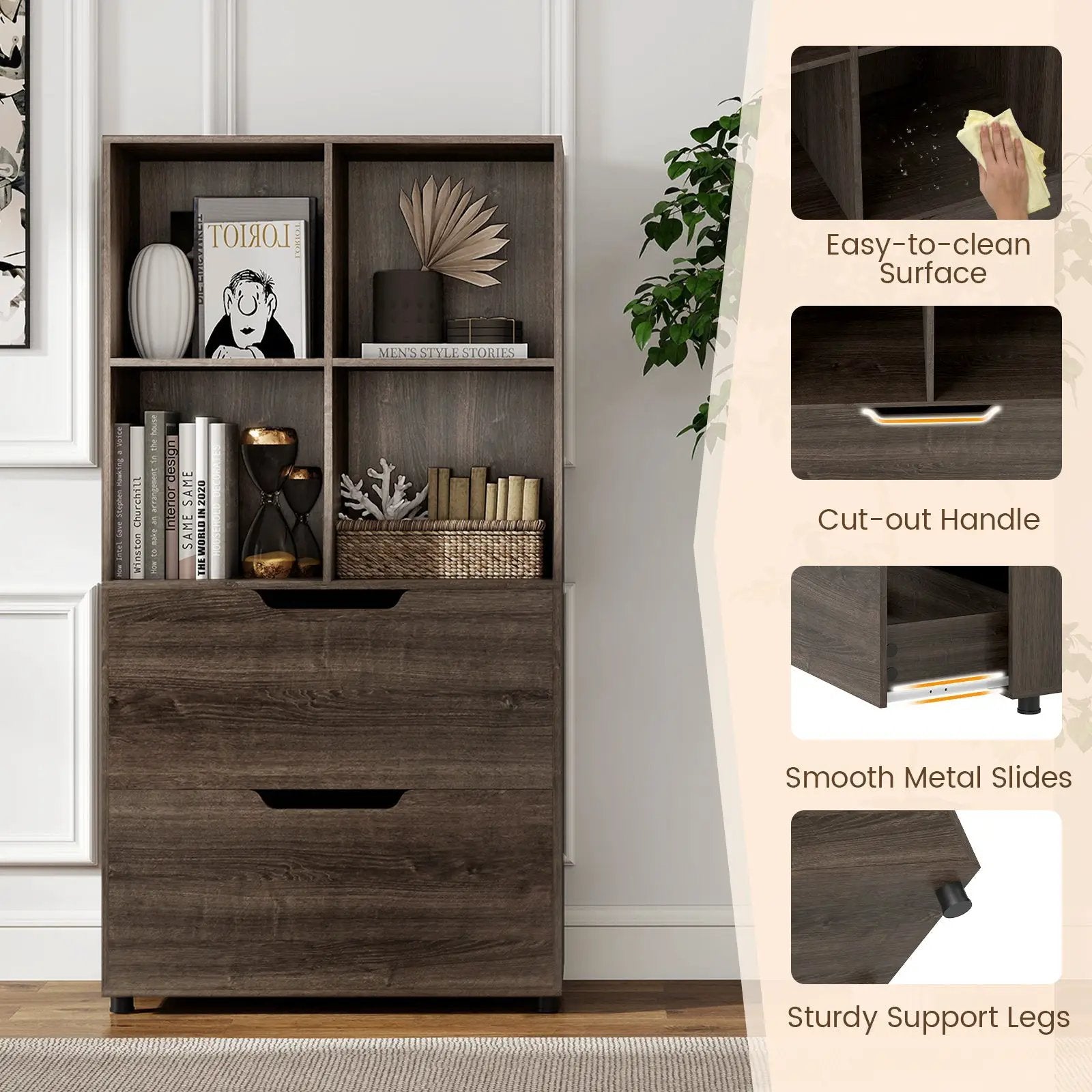 4-Cube Bookcase with 2 Drawers 51 inch 5-Tier Tall Freestanding Bookshelf by DirectDeals