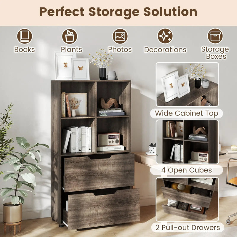 4-Cube Bookcase with 2 Drawers 51 inch 5-Tier Tall Freestanding Bookshelf by DirectDeals