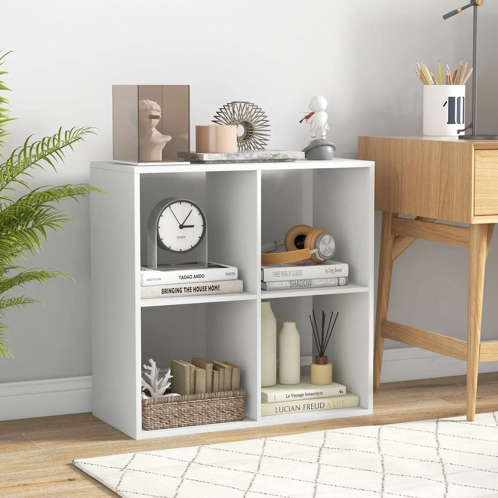 4 Cube Bookshelf with Back Guardrail for Living Room Bedroom by DirectDeals