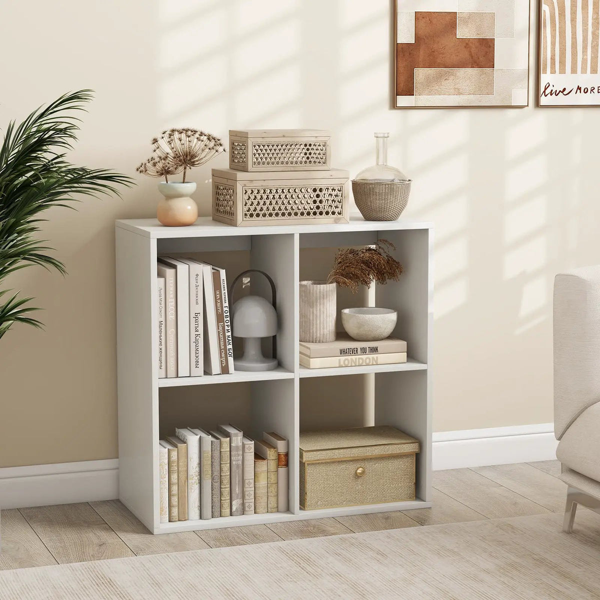 4 Cube Bookshelf with Back Guardrail for Living Room Bedroom, photo 2 of 11