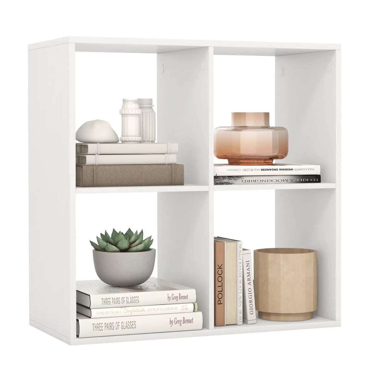 4 Cube Bookshelf with Back Guardrail for Living Room Bedroom, photo 4 of 11