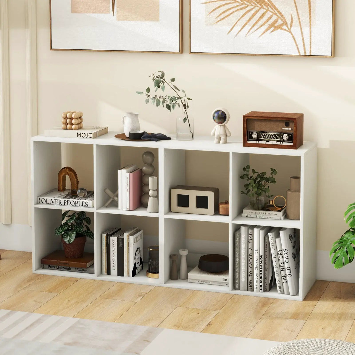 4 Cube Bookshelf with Back Guardrail for Living Room Bedroom, photo 6 of 11