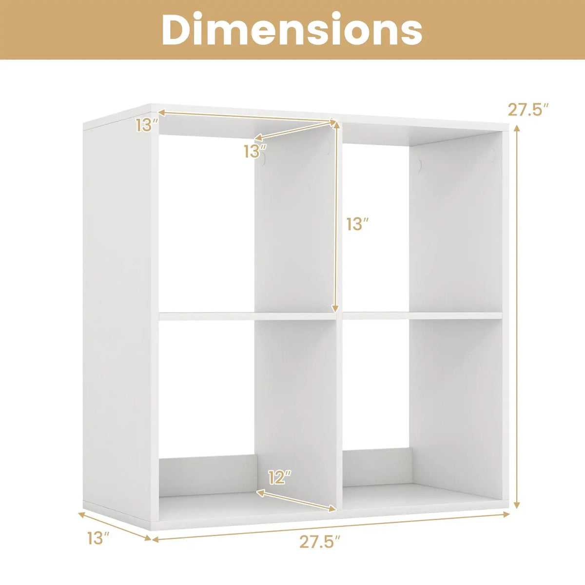 4 Cube Bookshelf with Back Guardrail for Living Room Bedroom, photo 5 of 11