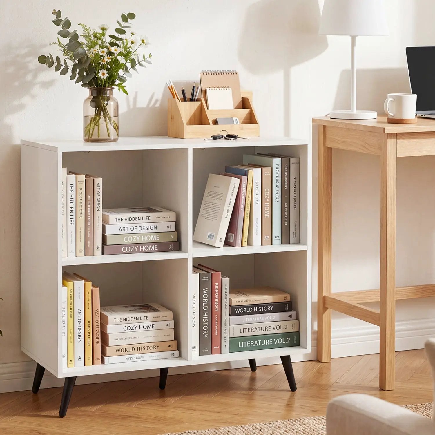 4-Cube Bookshelf with Metal Legs - White by DirectDeals