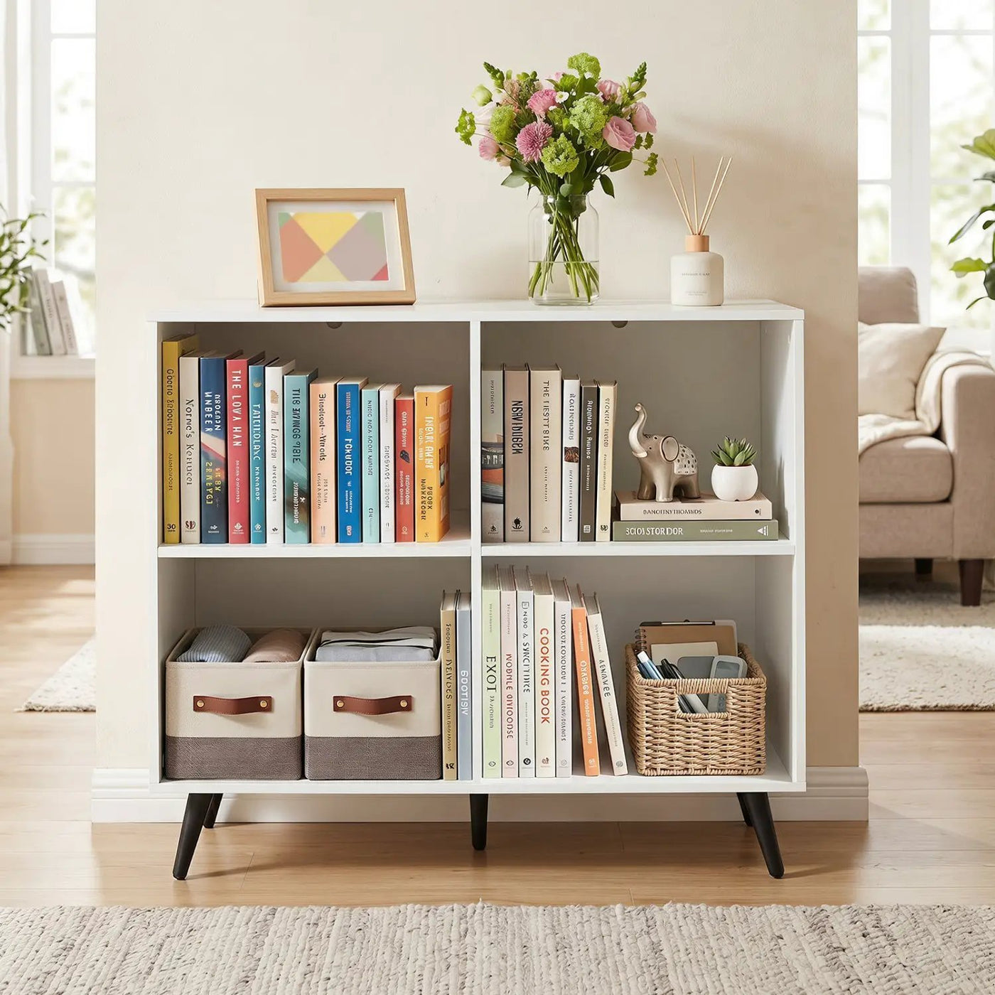 4-Cube Bookshelf with Metal Legs - White by DirectDeals