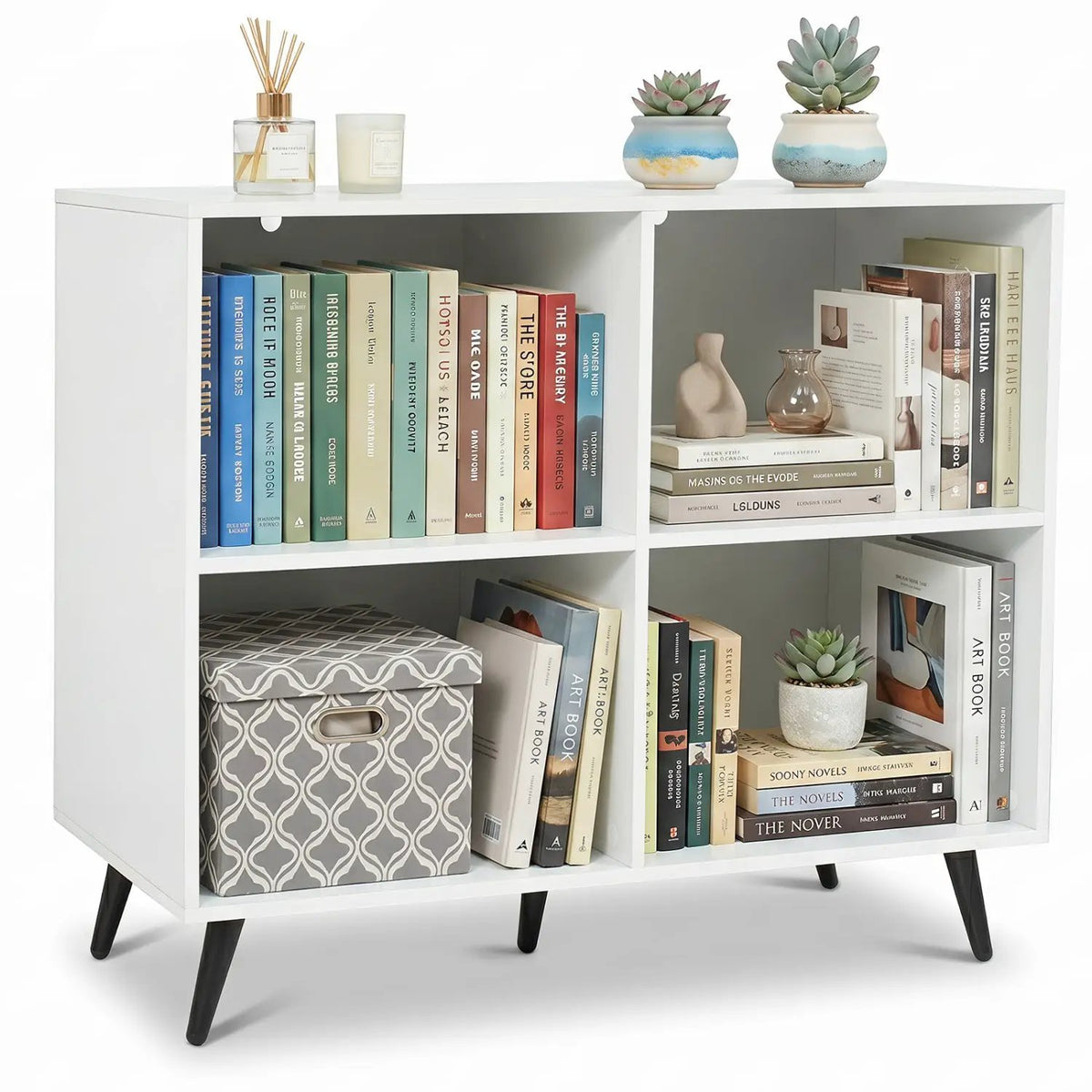 4-Cube Bookshelf with Metal Legs - White by DirectDeals