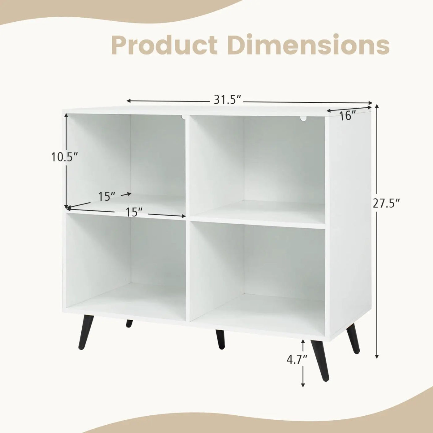 4-Cube Bookshelf with Metal Legs - White by DirectDeals