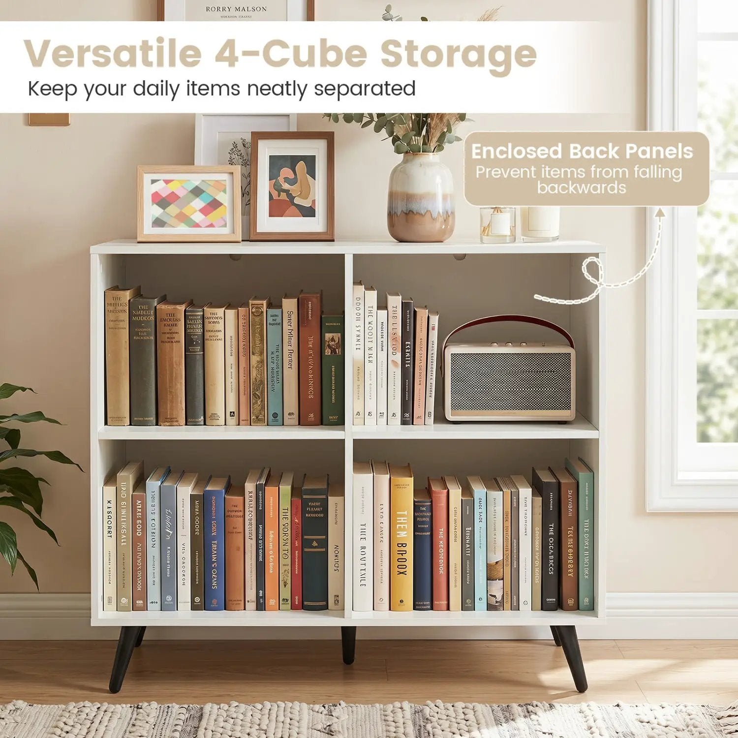 4-Cube Bookshelf with Metal Legs - White by DirectDeals