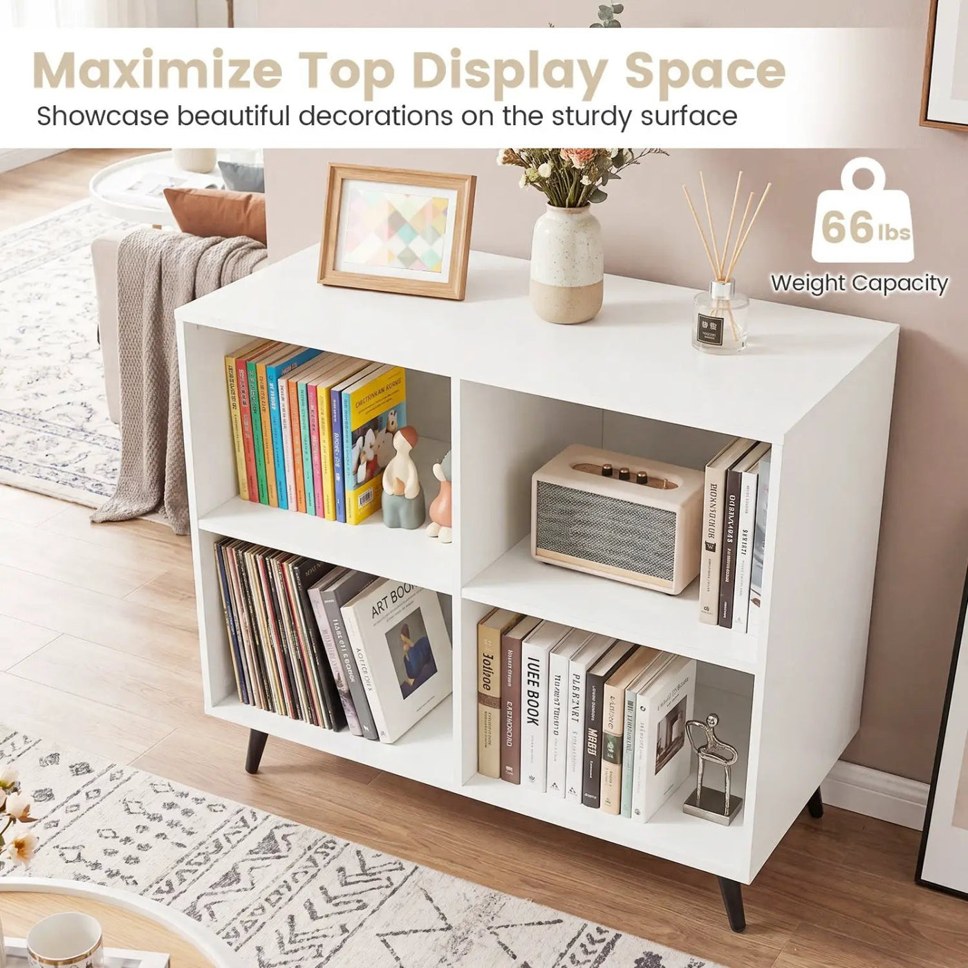 4-Cube Bookshelf with Metal Legs - White by DirectDeals