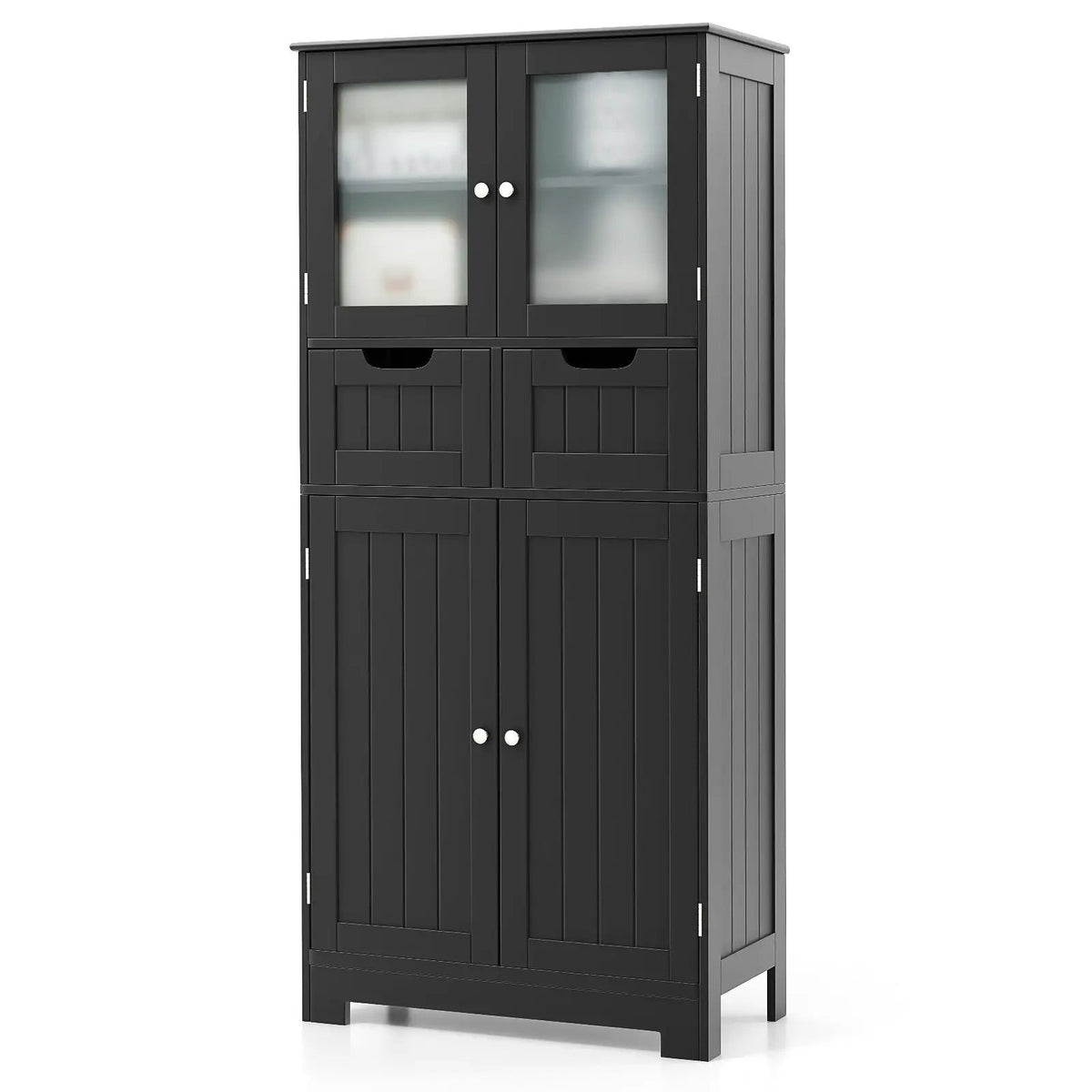 3 Tier Freee-Standing Bathroom Cabinet with 2 Drawers and Glass Doors, photo 10 of 10