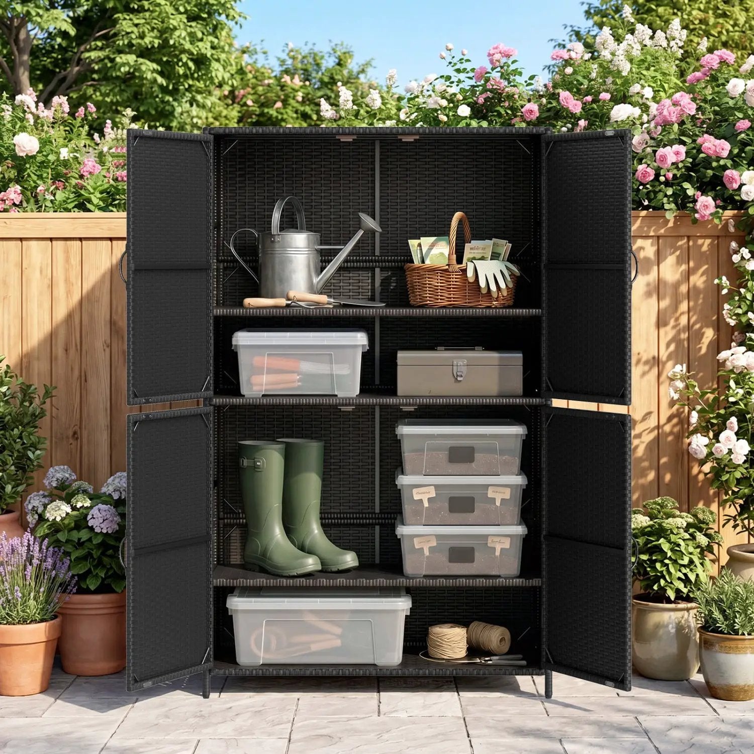 Rattan Vertical Storage Shed with Adjustable Shelves by DirectDeals