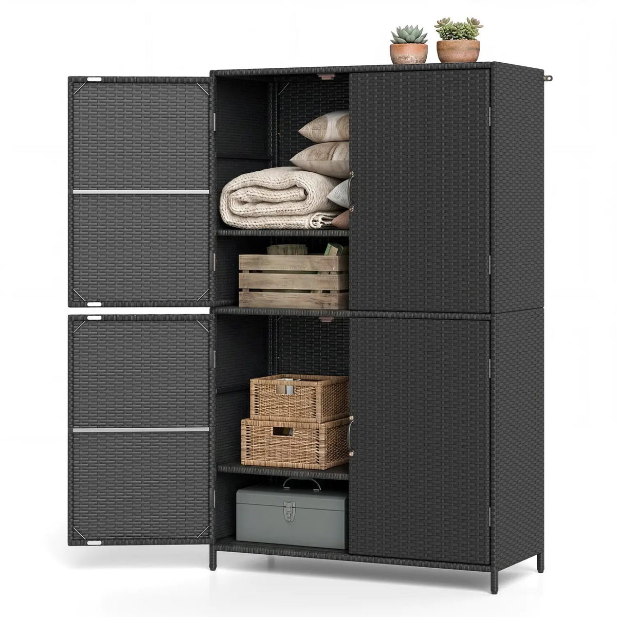 Rattan Vertical Storage Shed with Adjustable Shelves, photo 4 of 16