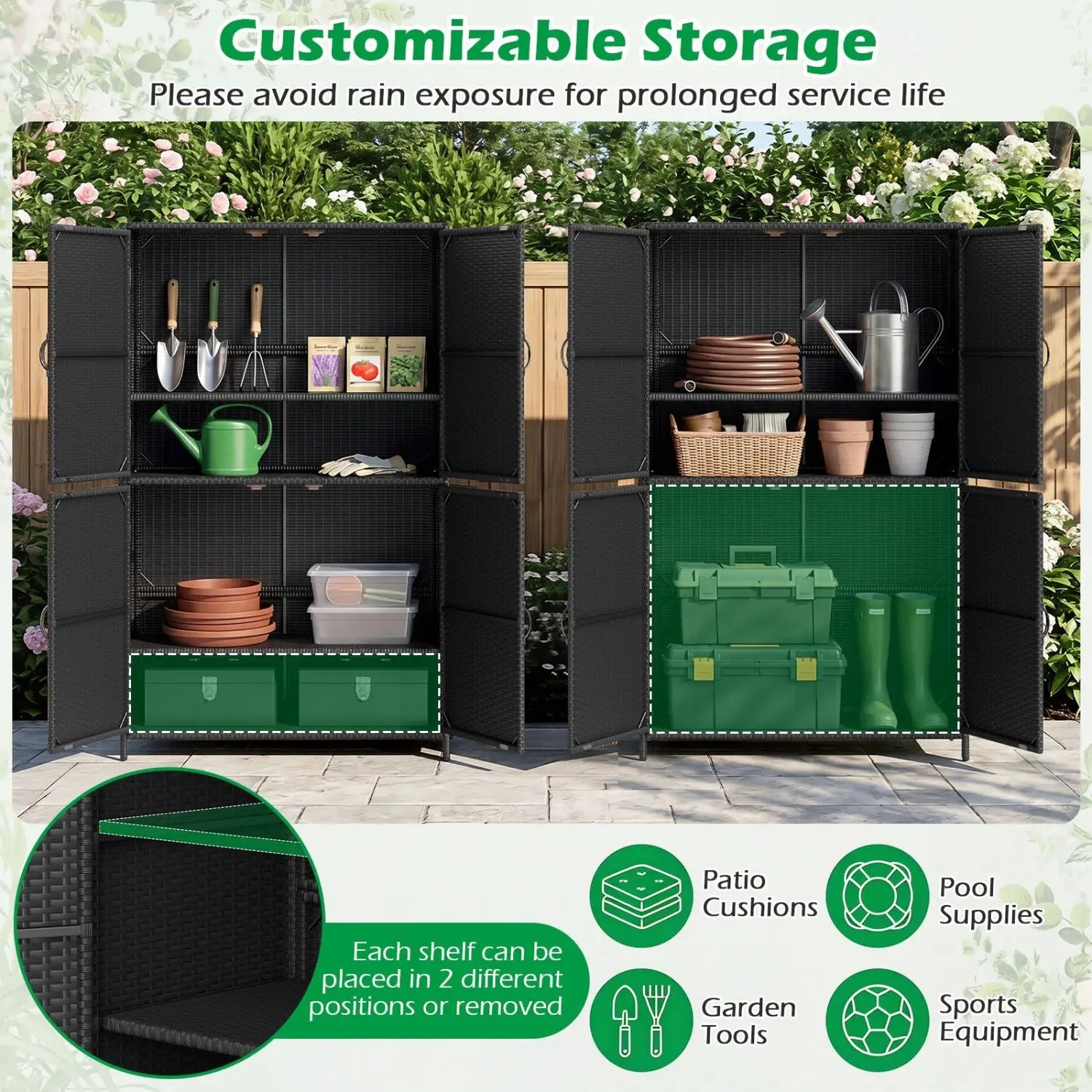 Rattan Vertical Storage Shed with Adjustable Shelves by DirectDeals