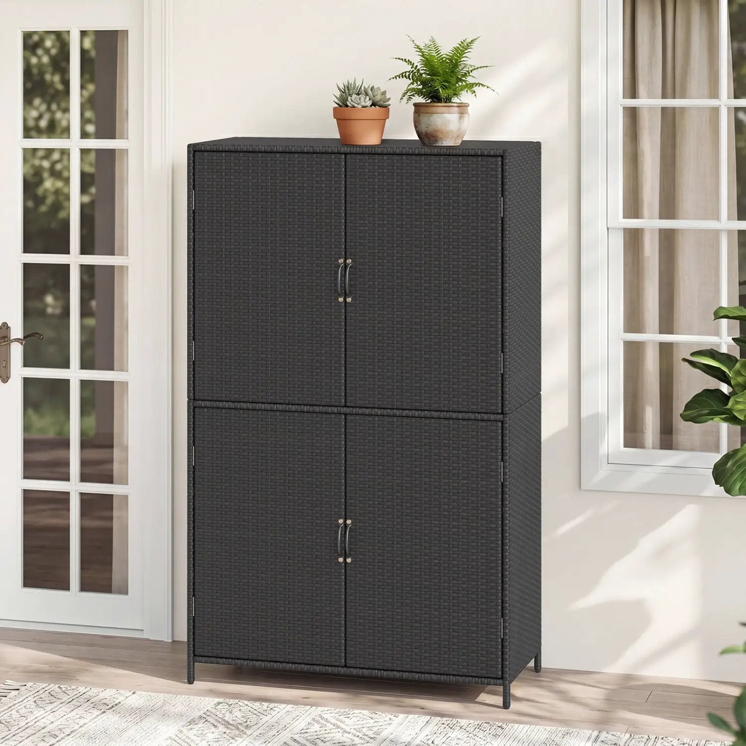 Rattan Vertical Storage Shed with Adjustable Shelves by DirectDeals