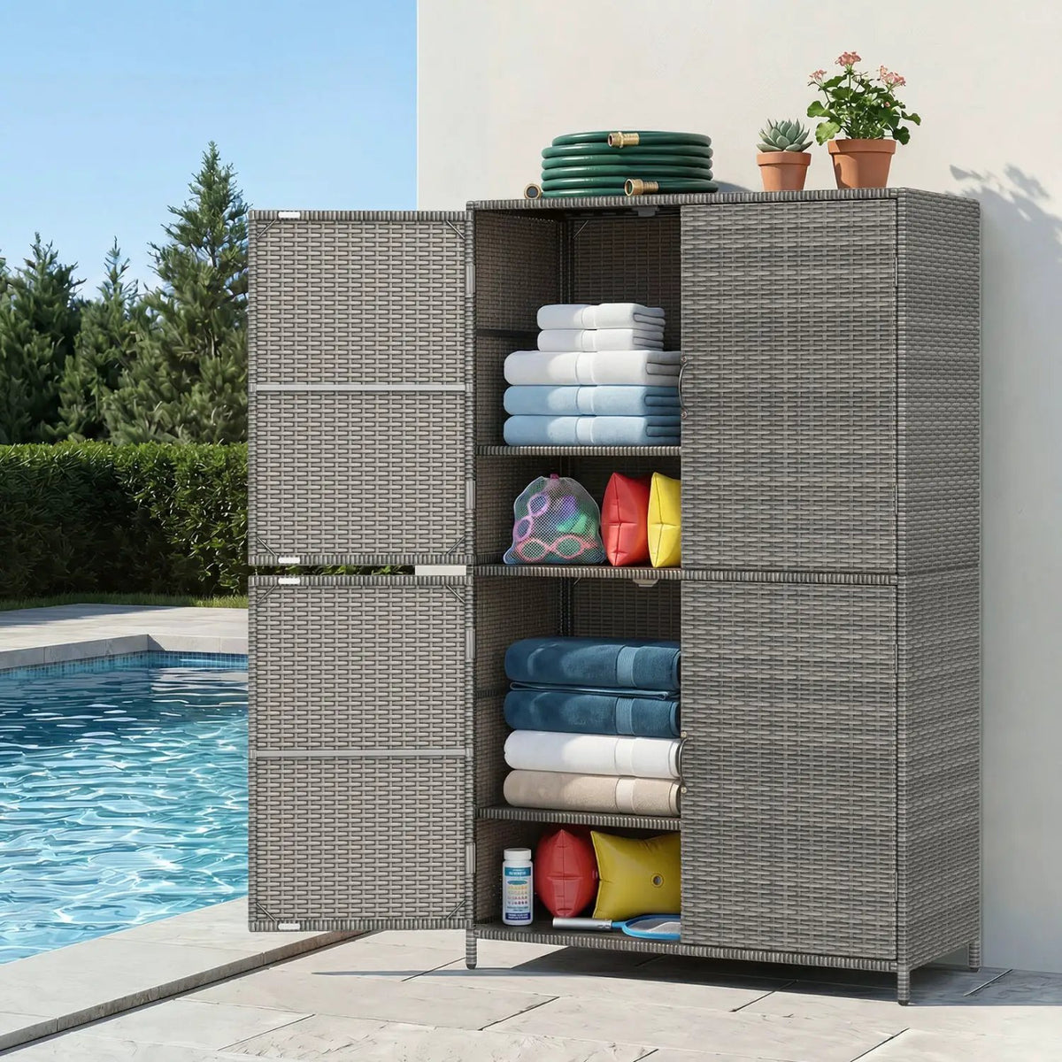 Rattan Vertical Storage Shed with Adjustable Shelves, photo 9 of 16