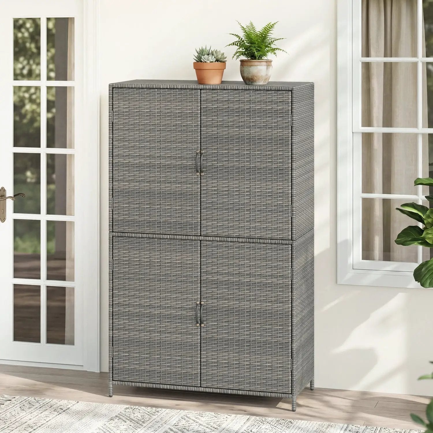 Rattan Vertical Storage Shed with Adjustable Shelves by DirectDeals