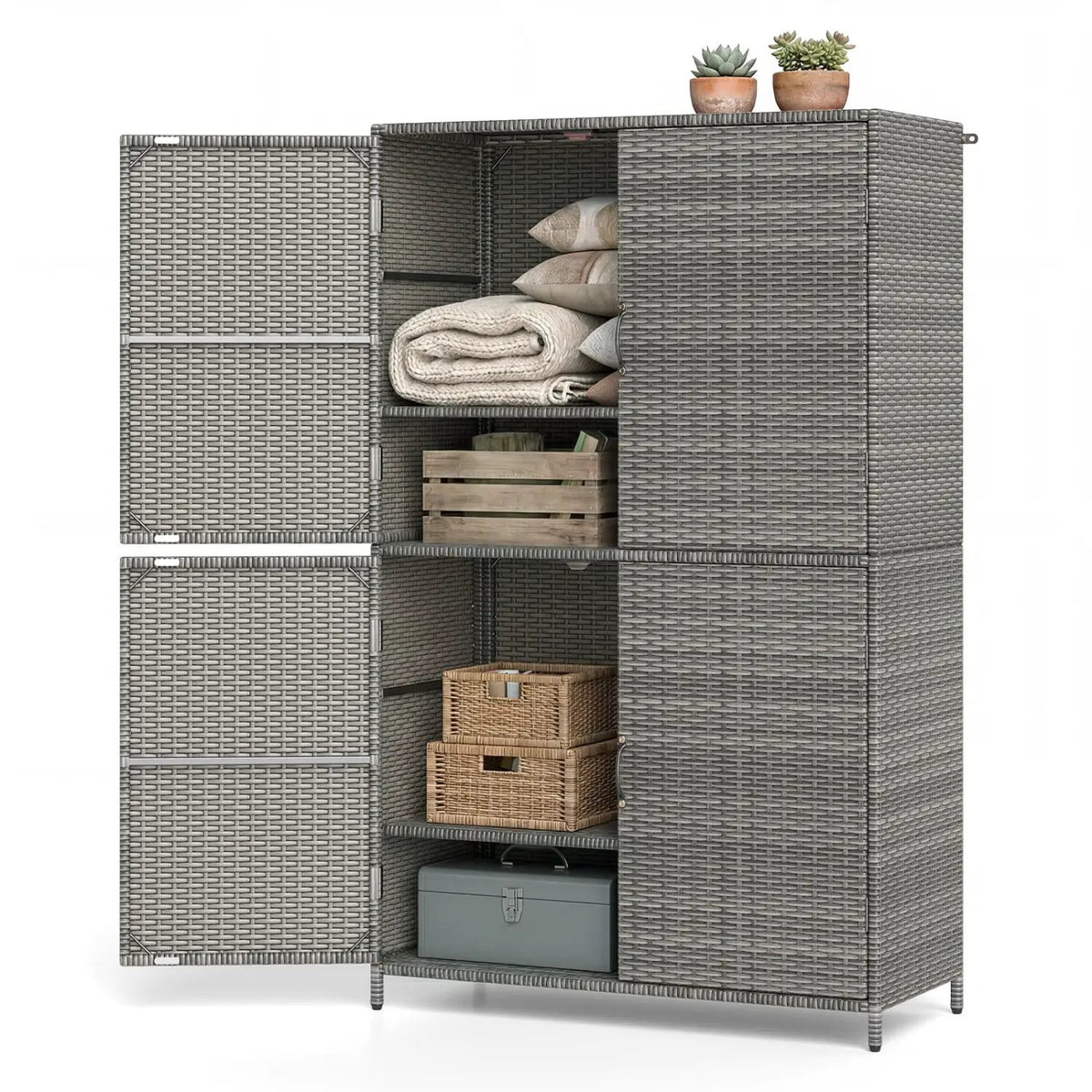 Rattan Vertical Storage Shed with Adjustable Shelves, photo 12 of 16