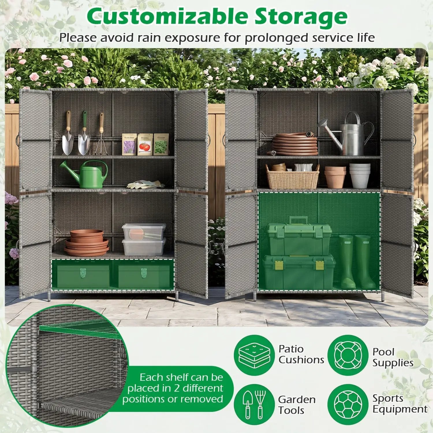 Rattan Vertical Storage Shed with Adjustable Shelves by DirectDeals