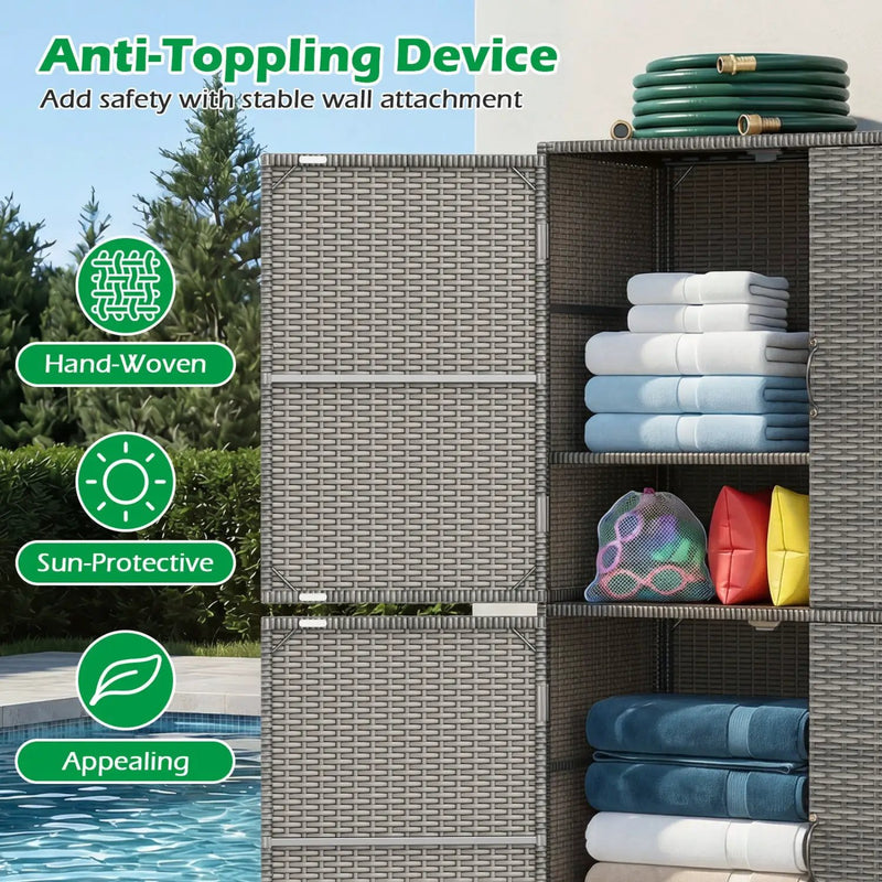 Rattan Vertical Storage Shed with Adjustable Shelves by DirectDeals