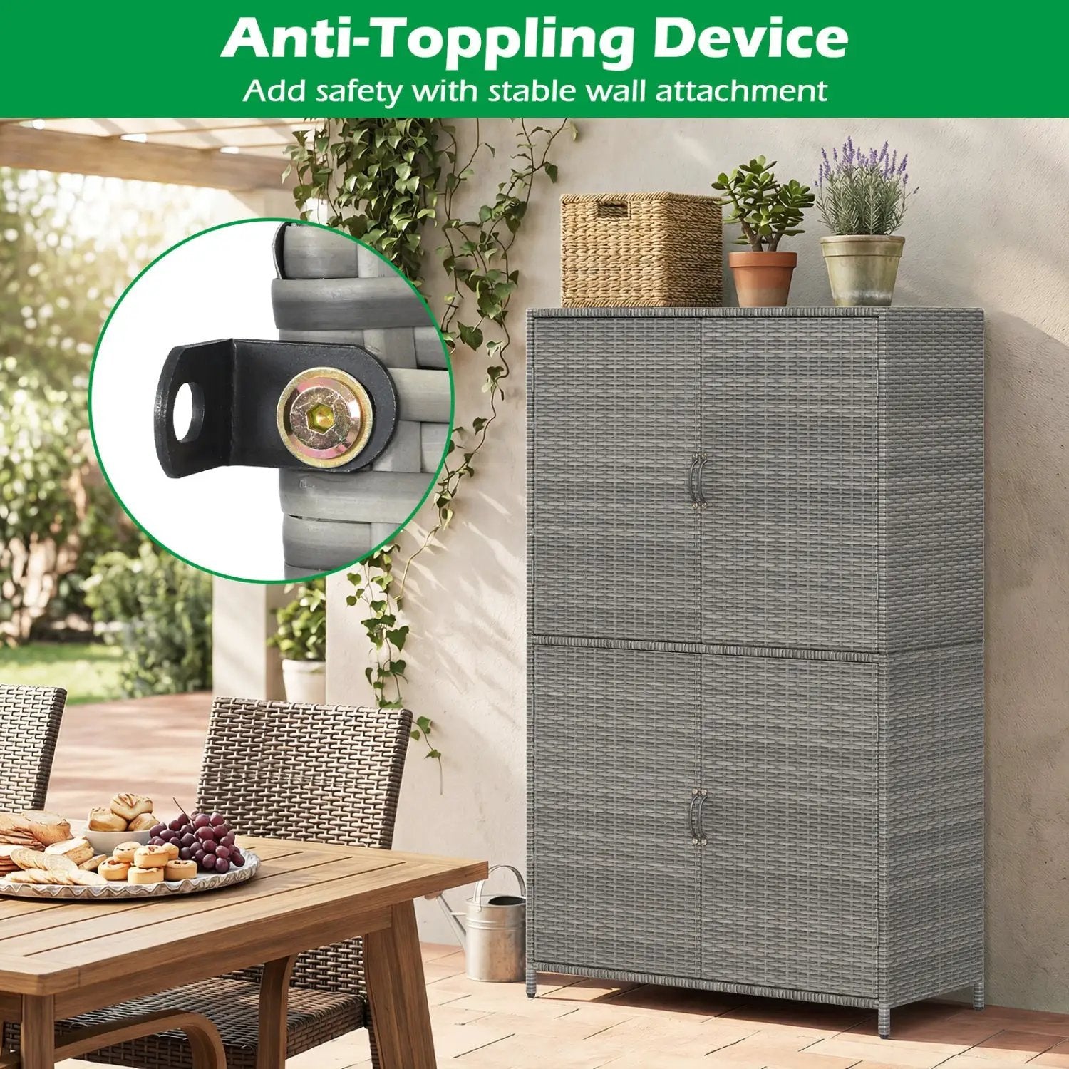Rattan Vertical Storage Shed with Adjustable Shelves by DirectDeals
