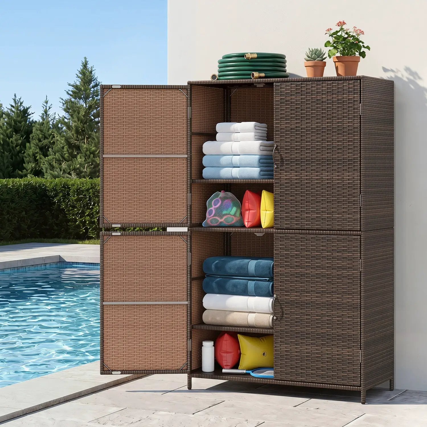 Rattan Vertical Storage Shed with Adjustable Shelves by DirectDeals