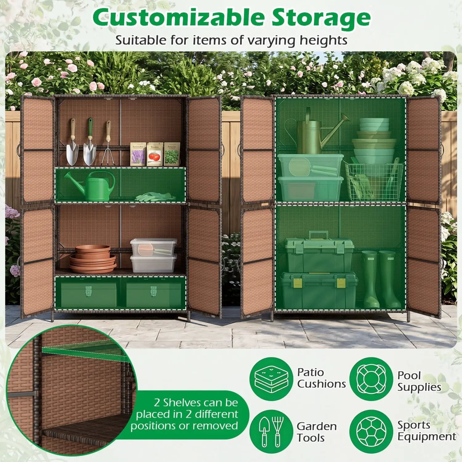 Rattan Vertical Storage Shed with Adjustable Shelves by DirectDeals