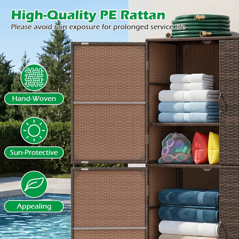 Rattan Vertical Storage Shed with Adjustable Shelves by DirectDeals